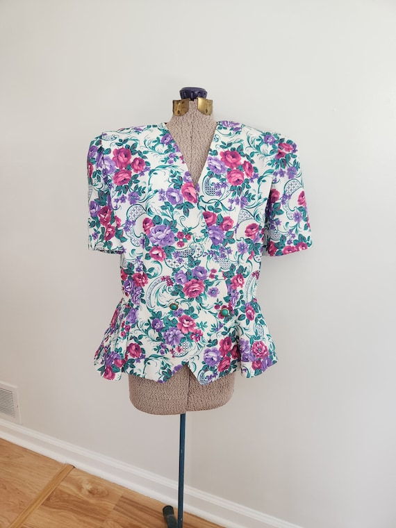 Vintage CB New York Purple & Pink Floral Tailored… - image 1