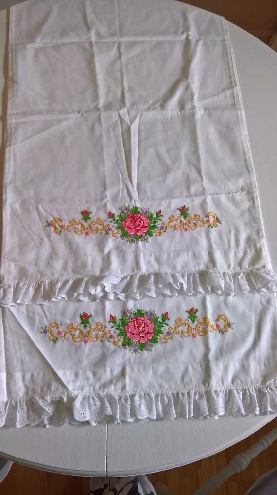 Vintage Rose Princess Embroidered Pillowcases Retro Etsy