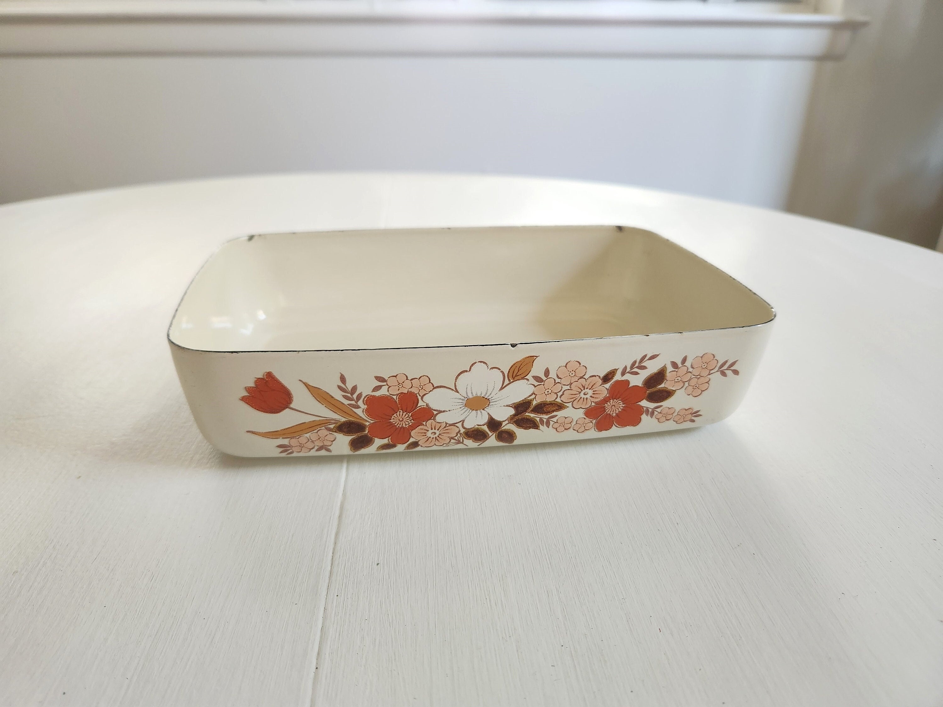 Vintage Kingsbury Cookware Collection Dogwood Floral Enamel Dish
