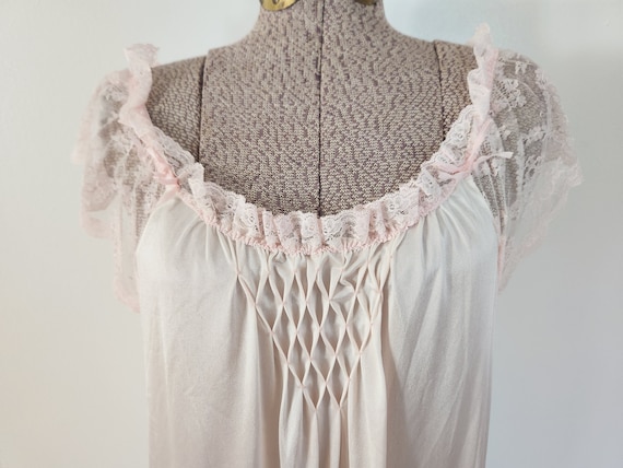 Vintage Light Pink with Lace Pastel Night Dress -… - image 2