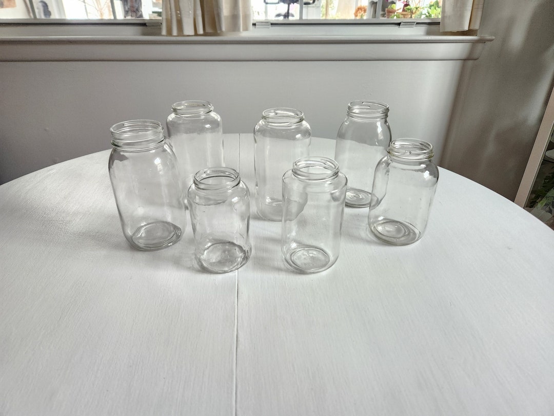 Vintage Clear Glass Jars Without Lids Set of Seven Retro Simple