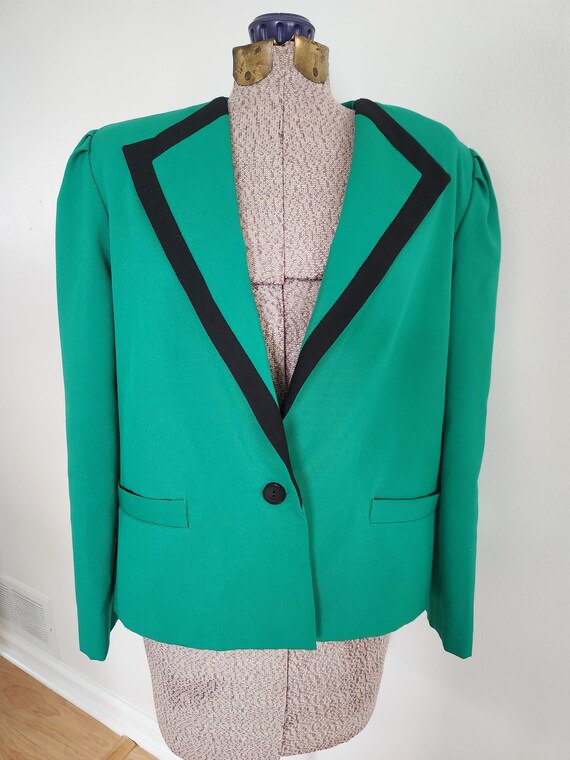 Vintage Sherbet Green with Black Trim Blazer Suit… - image 5