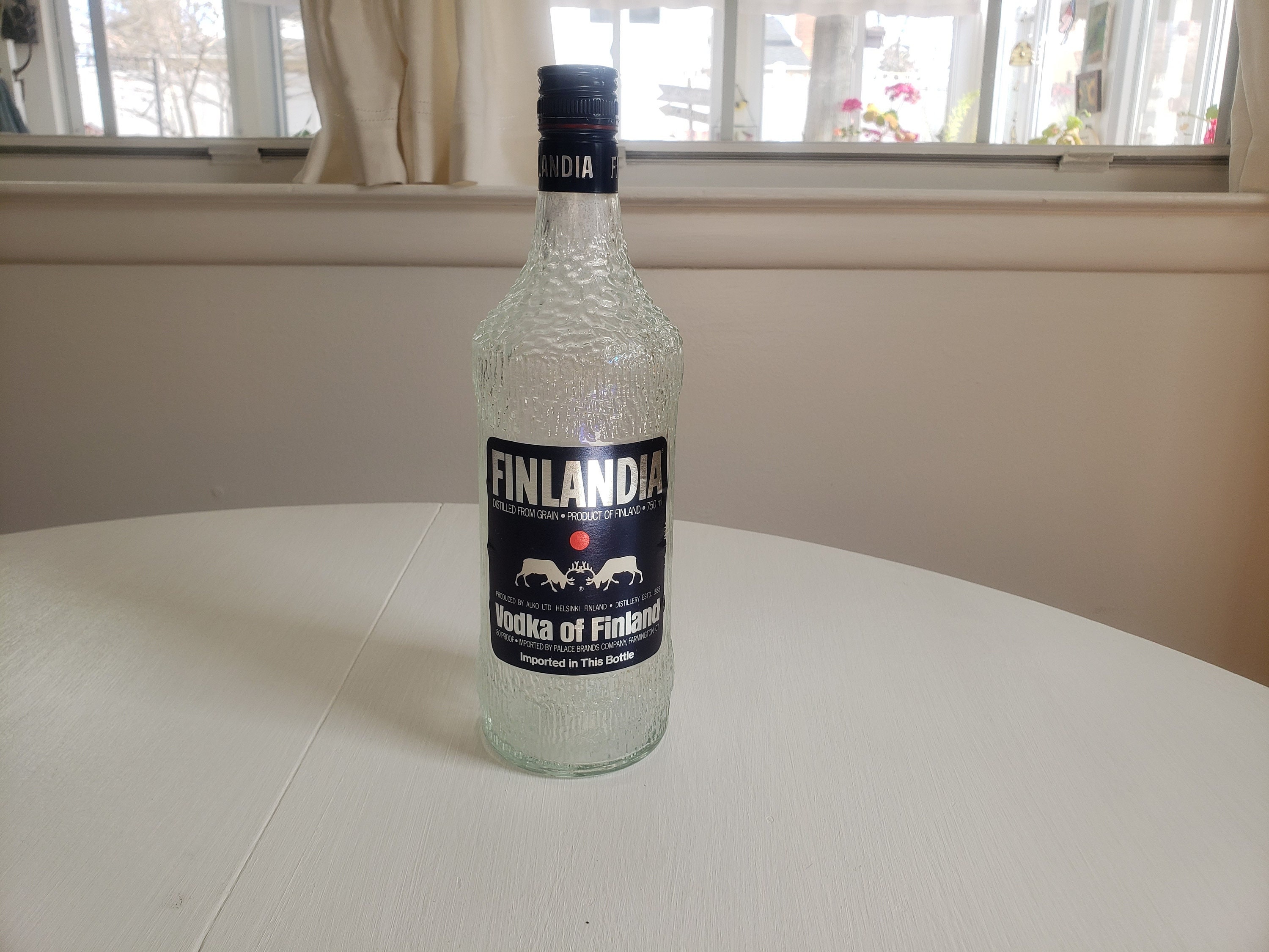 Vintage Finlandia Vodka of Finland Empty Glass Bottle --- Retro
