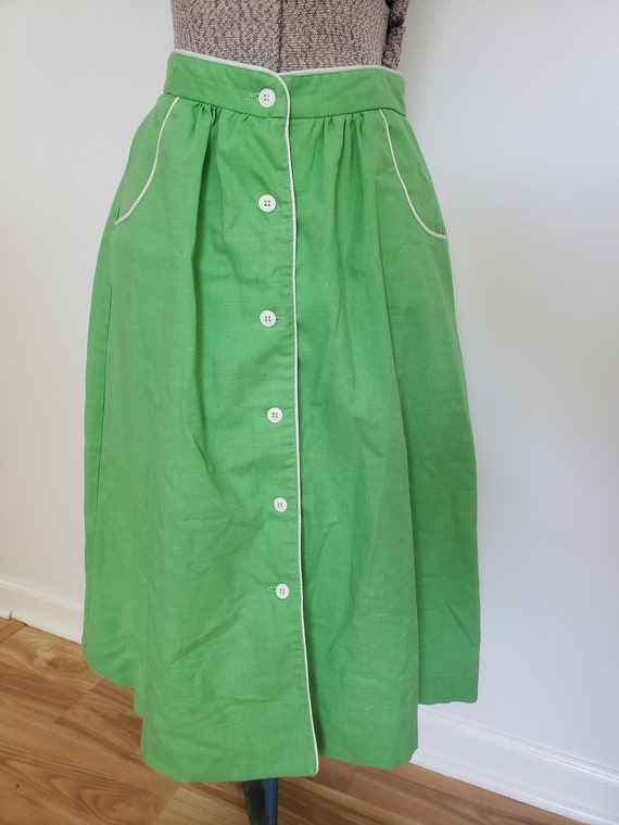 Vintage Green Long Button Down Skirt with Pockets… - image 2