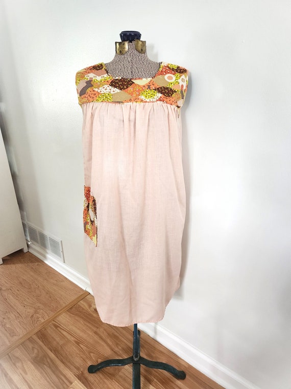 Vintage Peach Pink & Patchwork Pattern Nightie Dr… - image 1