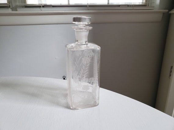 Antique Etched Glass Cologne Bottle Antique VICTORIAN LADY Glass BOTTLE