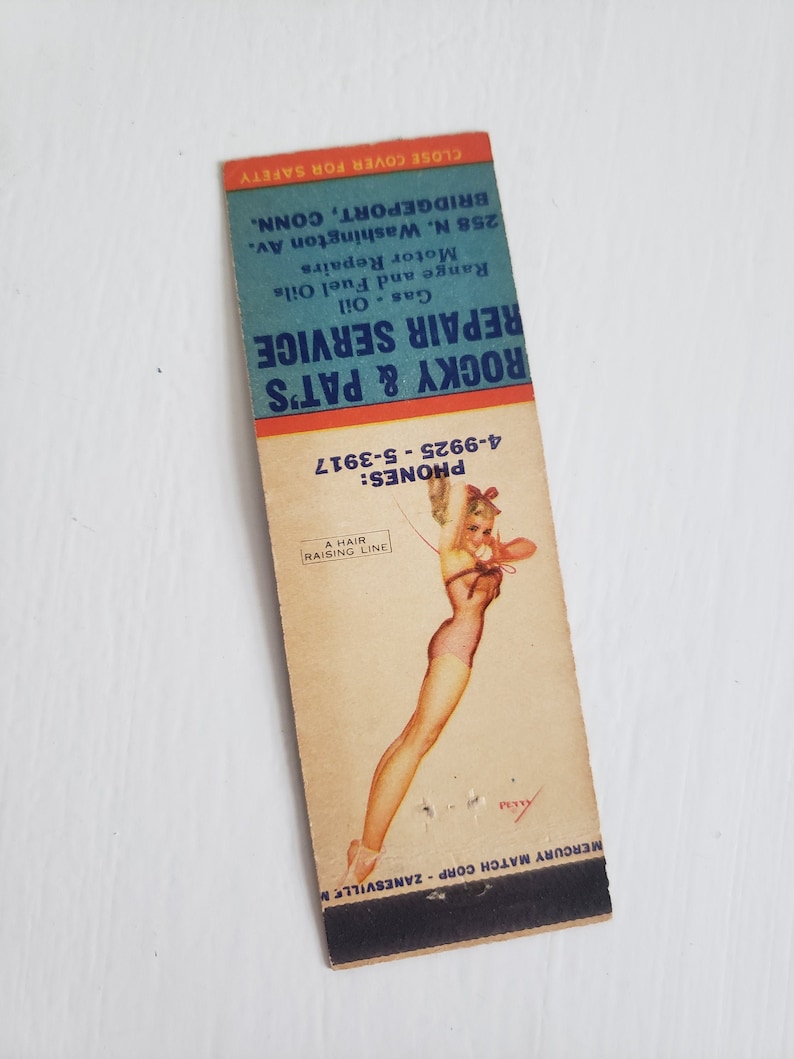 Hair Raising Retro 1940/'s 1950/'s Advertising Match Book Mid-Century Paper Ephemera Vintage Girlie George Petty Pin-Up Matchbook Cover