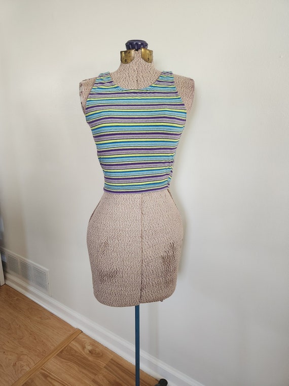 Vintage Basic Editions Striped Crop Tank Top with… - image 1