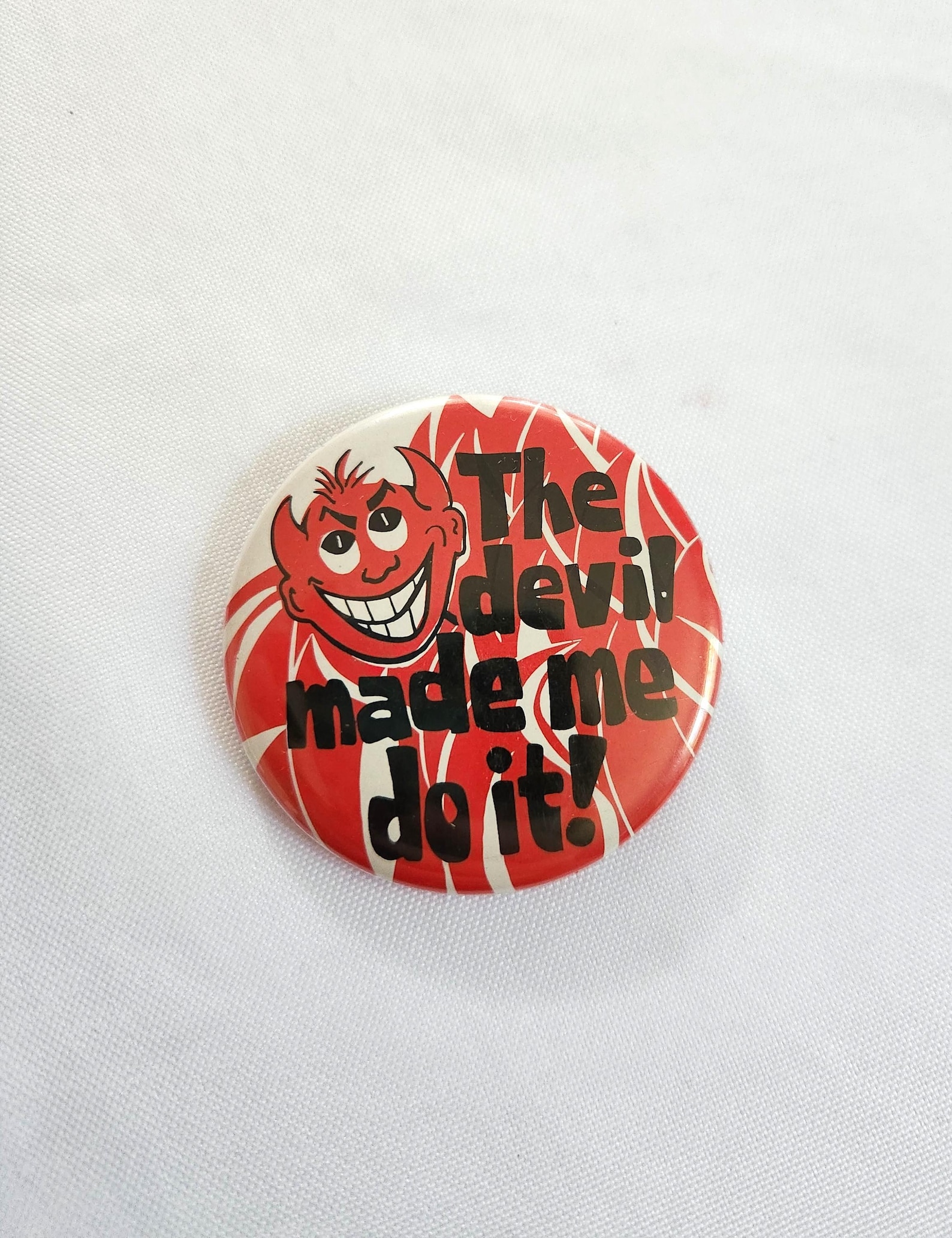 Vintage Cheeky Devilish Pinback Button - the Devil Made Me Do It ...