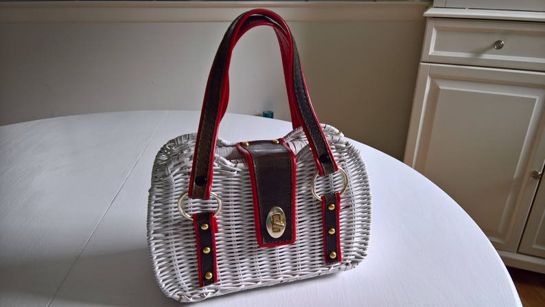 Sale Vintage White Wicker Encore Purse 1950 S Etsy