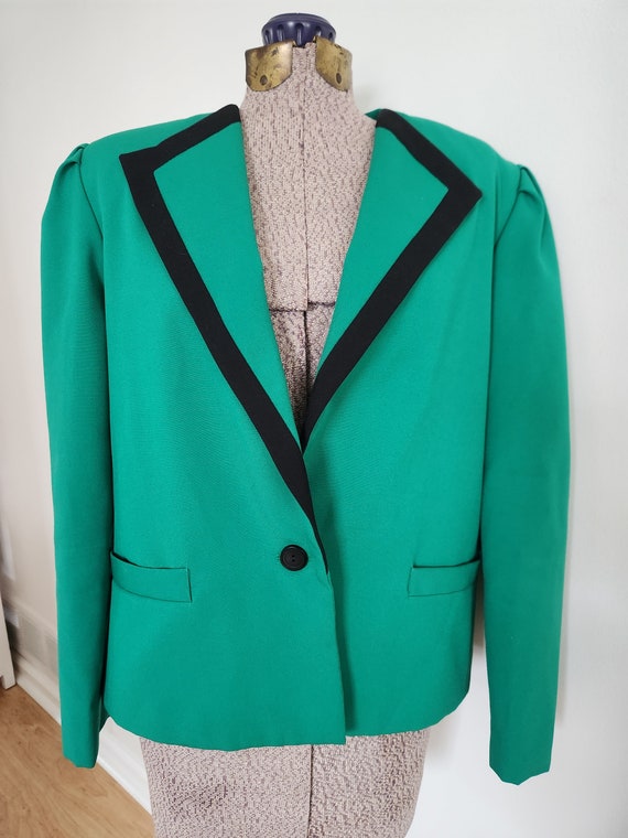 Vintage Sherbet Green with Black Trim Blazer Suit… - image 3
