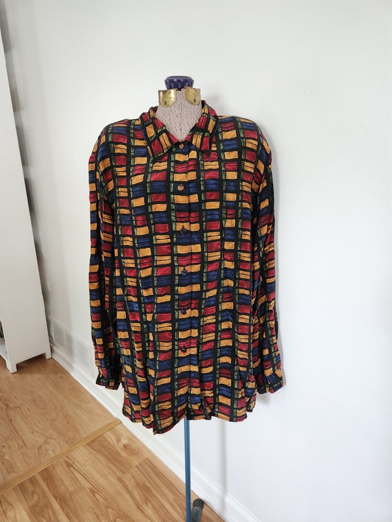 Vintage Quo-Silk Woman Colorful Geometric Block Pa