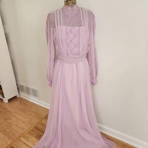 Vintage Pastel Lilac Lavender Purple Lace & Sheer Full Length Dress --- Mid Century Spring Colors Edwardian Revival Formal Women&#39;s Clothing