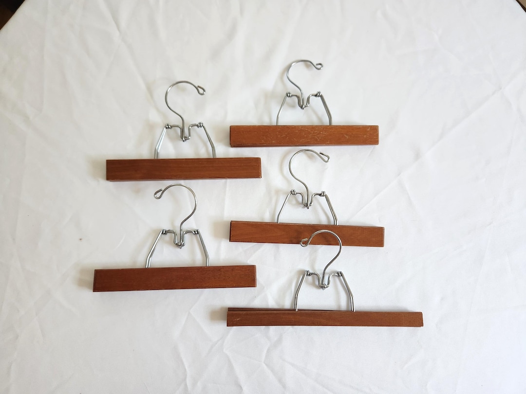 Vintage Dark Wood Skirt & Pants Clamp Clothing Hangers -- Set of