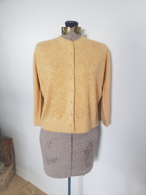 Vintage A Bermuda Beaded Yellow Cardigan Sweater -
