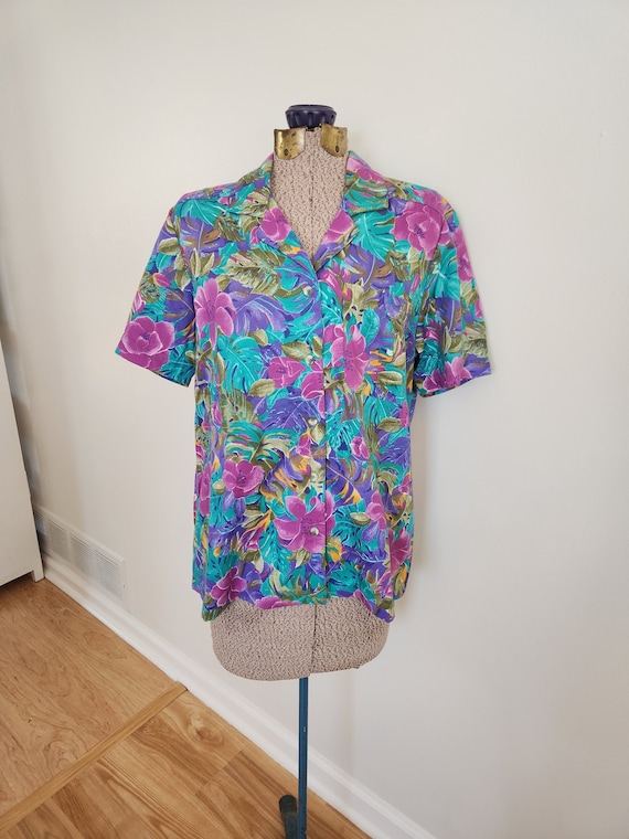 Vintage Alfred Dunner Purple & Turquoise Hawaiian 