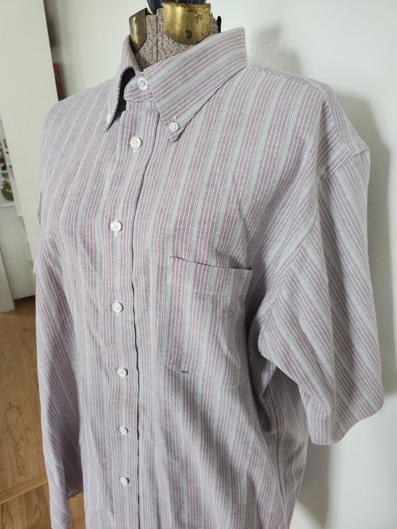 Vintage Stafford Purple Striped Oxford Button Dow… - image 4