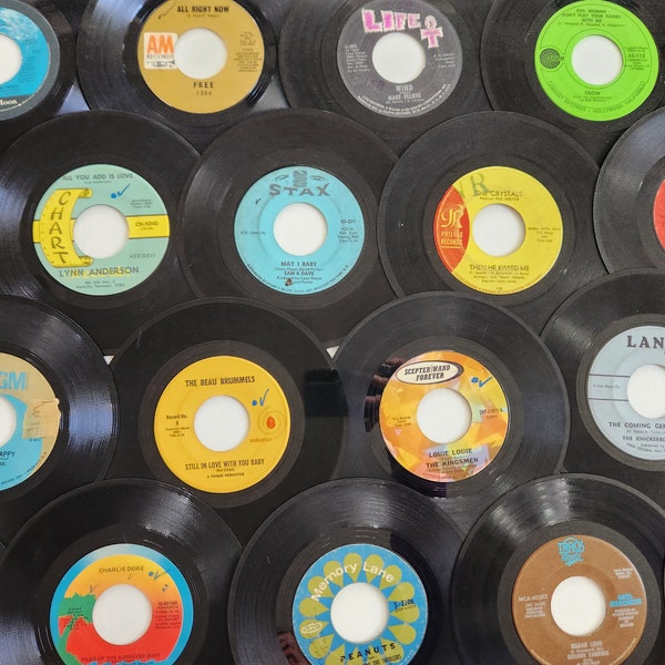 Vintage 45 rpm Records - Random Set of 10 - Retro 45s Single Songs Music Vinyl Instant Collection --- Upcycle Jukebox Filler Home Decor