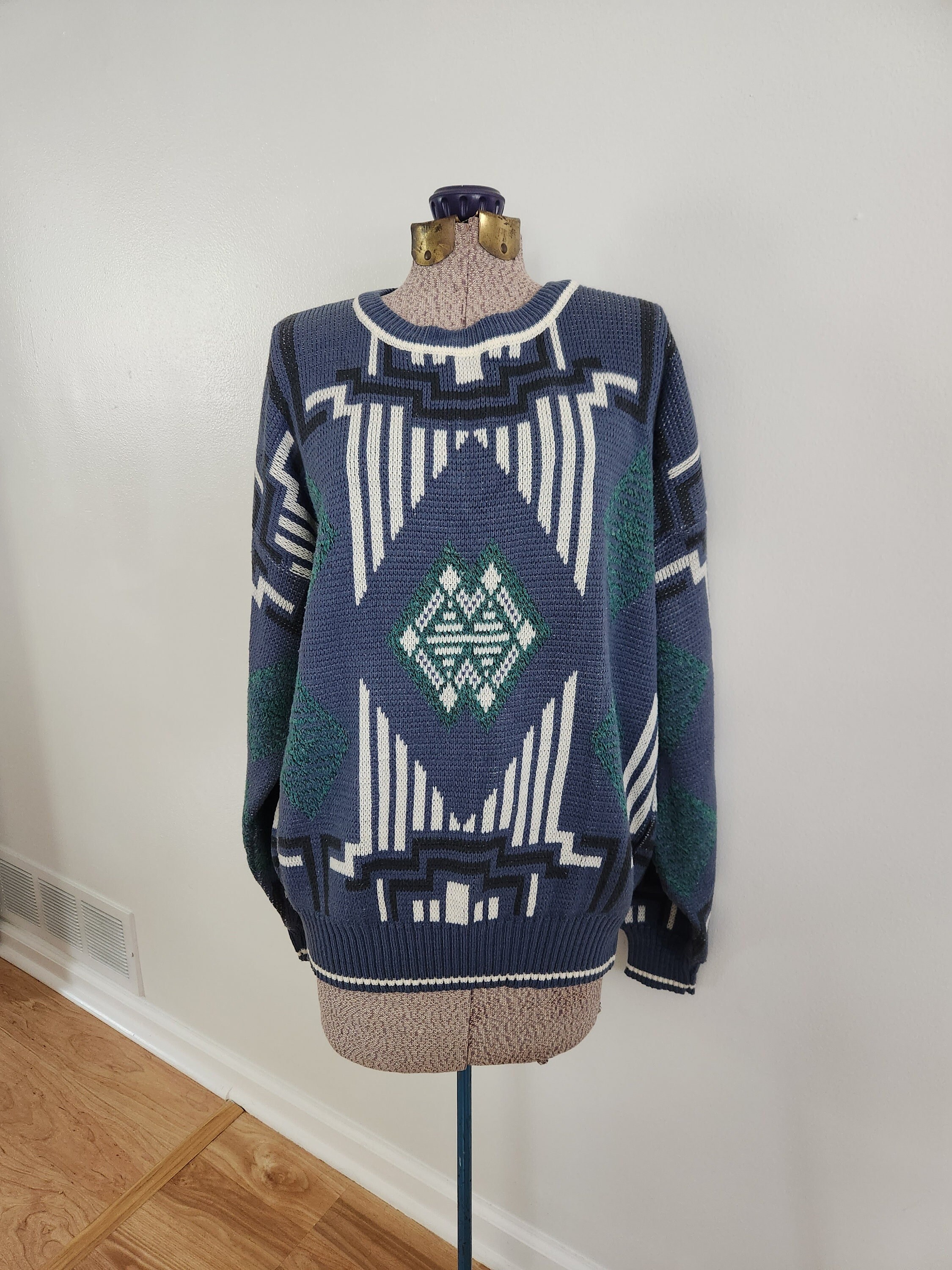 Vintage 90's Van Heusen Green Plaid Checked Sweater for Men