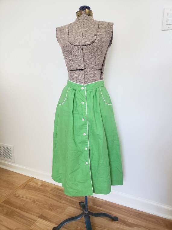 Vintage Green Long Button Down Skirt with Pockets… - image 1