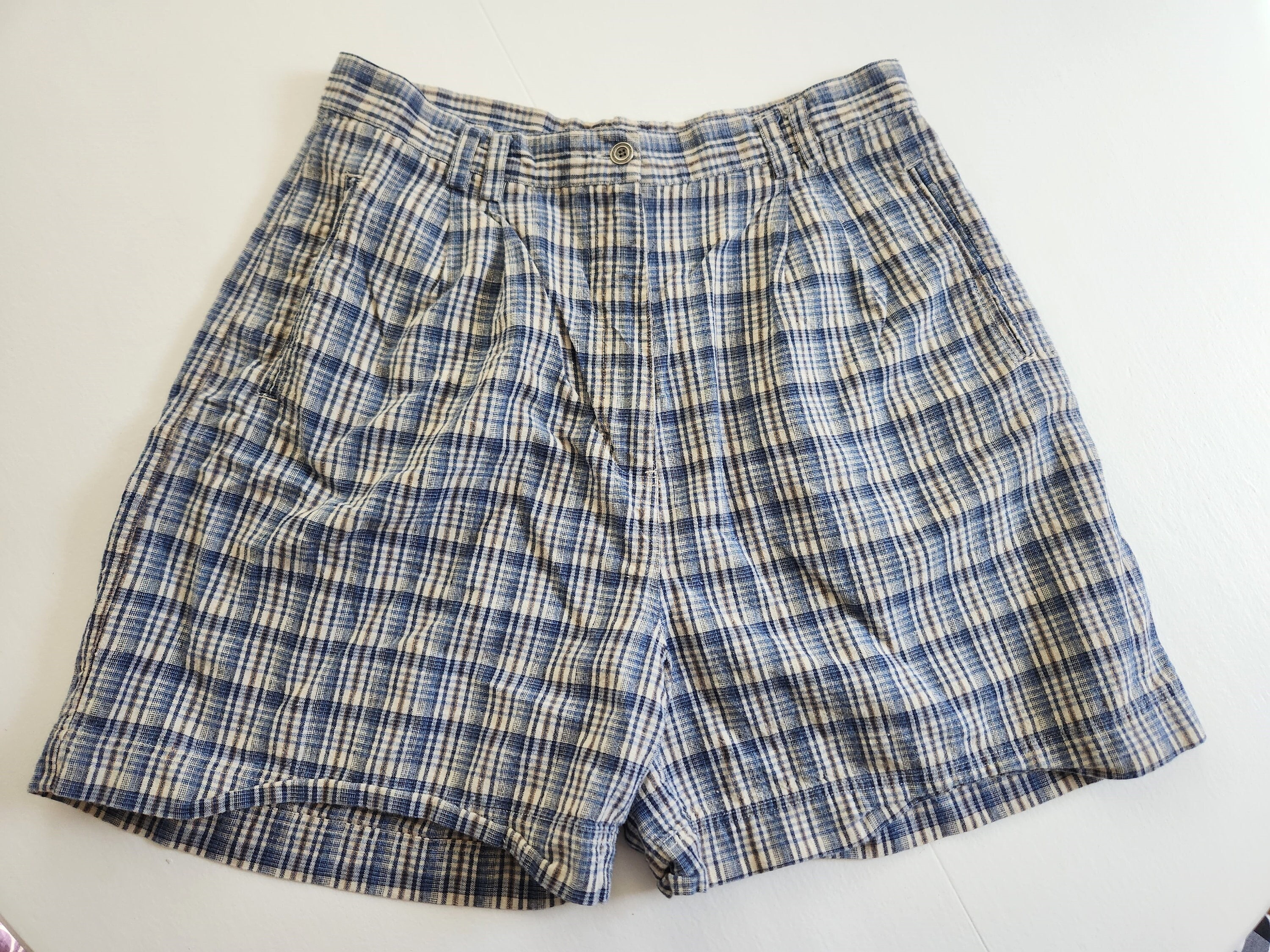 パンツ NOT CONVENTIONAL blue plaid shorts Unique Bargains Men's Plaid Shorts Straight Fit Comfort Flat