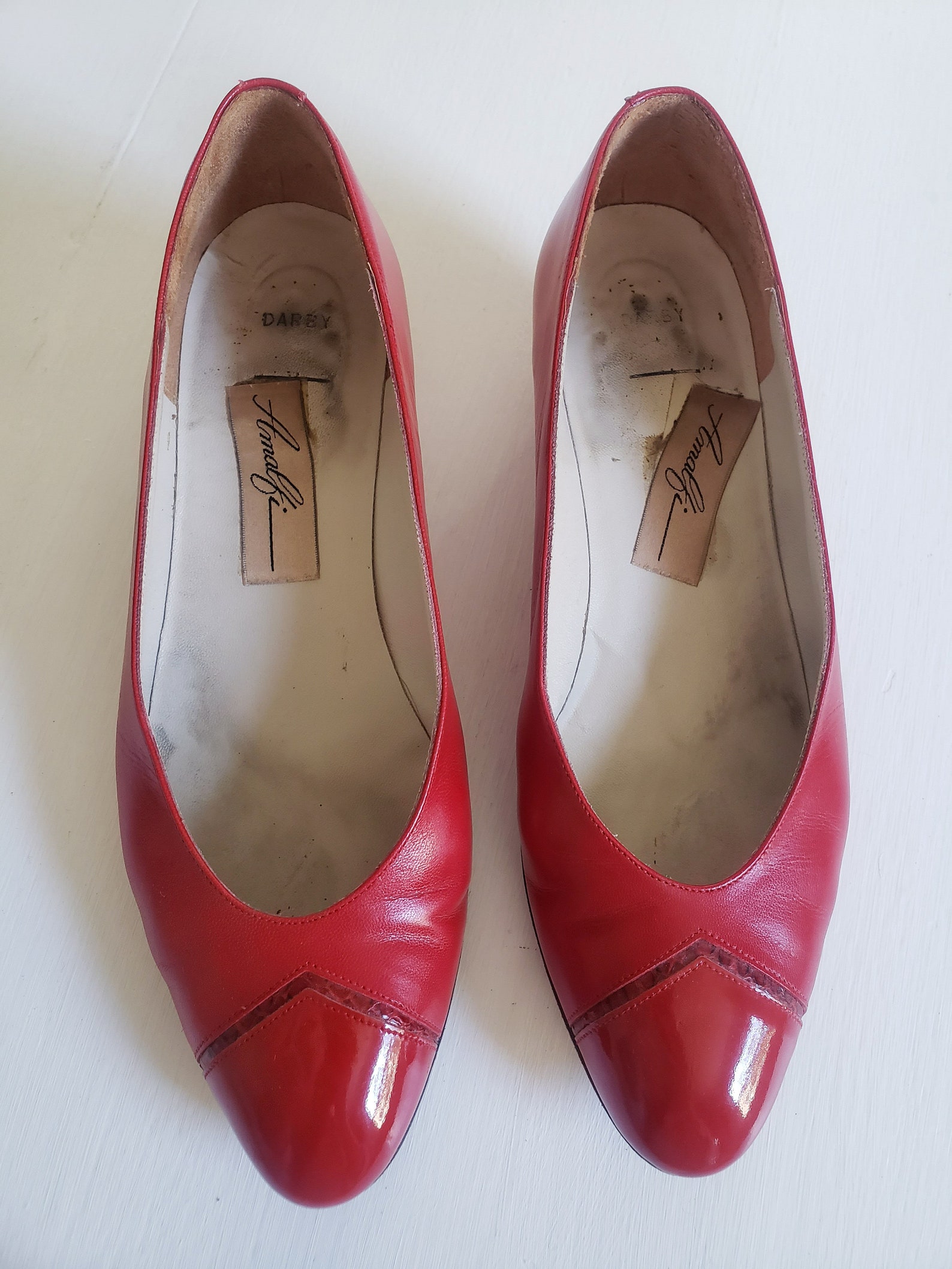 Vintage Cherry Red Leather Kitten Heel Shoes Retro Classic Etsy