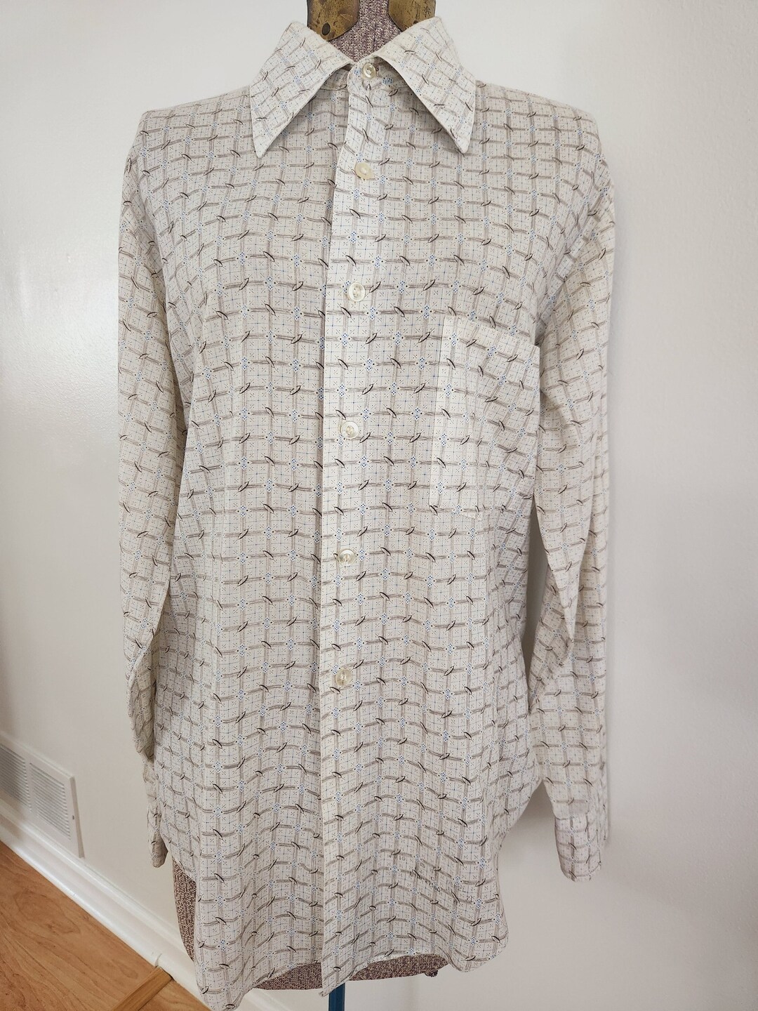 Vintage Grants Men's Wear Permanent Press Stylized Gingham Plaid Dress