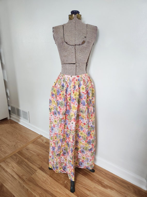 Vintage Daisy Pink Yellow Purple Green Floral Maxi Skirt