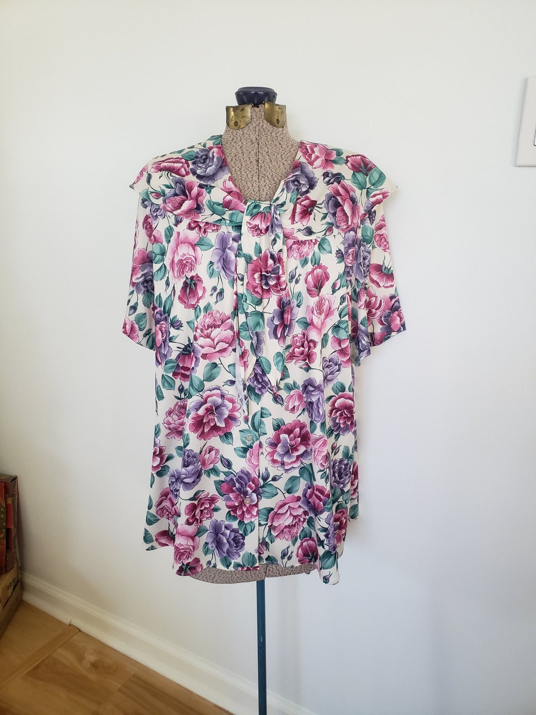 COEUR Girls Summer Organic Cotton Vintage Floral Puff Short Sleeve Collar Blouse Shirt main image 0