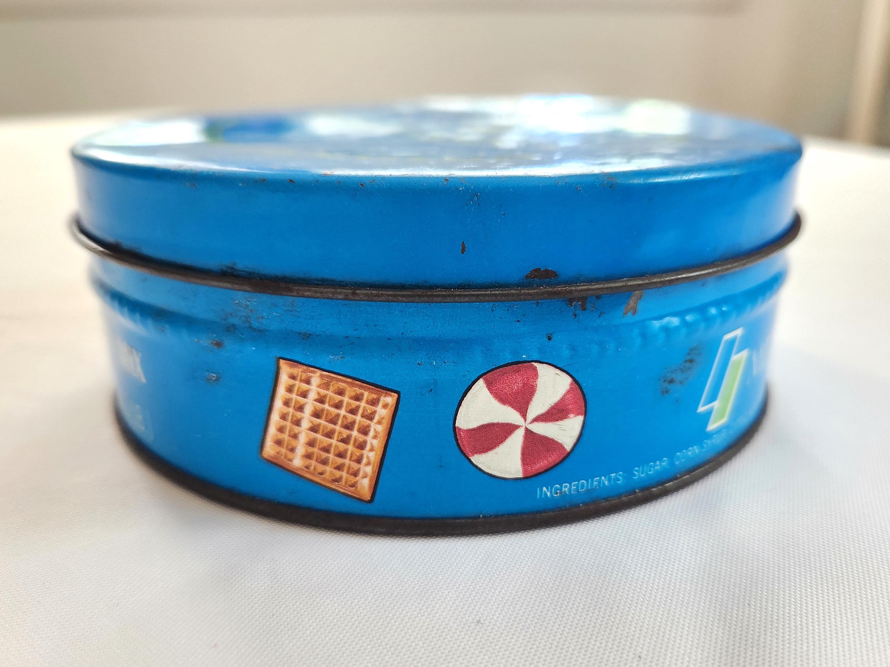 Vintage Minter's Candies Round Blue Tin --- Retro Candy Shop