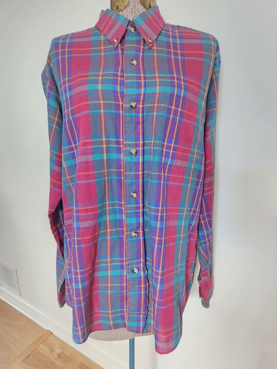 Vintage Lee Dusty Rainbow Plaid Shirt --- Retro 1… - image 3