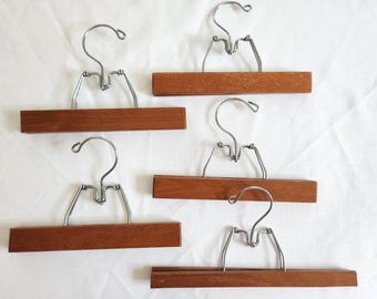 Vintage Dark Wood Skirt & Pants Clamp Clothing Hangers -- Set of
