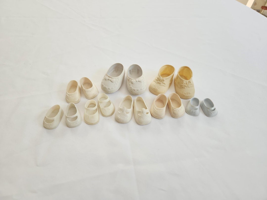 Vintage White Plastic Baby Doll Shoes - Eight Pairs / Sixteen Shoes ...
