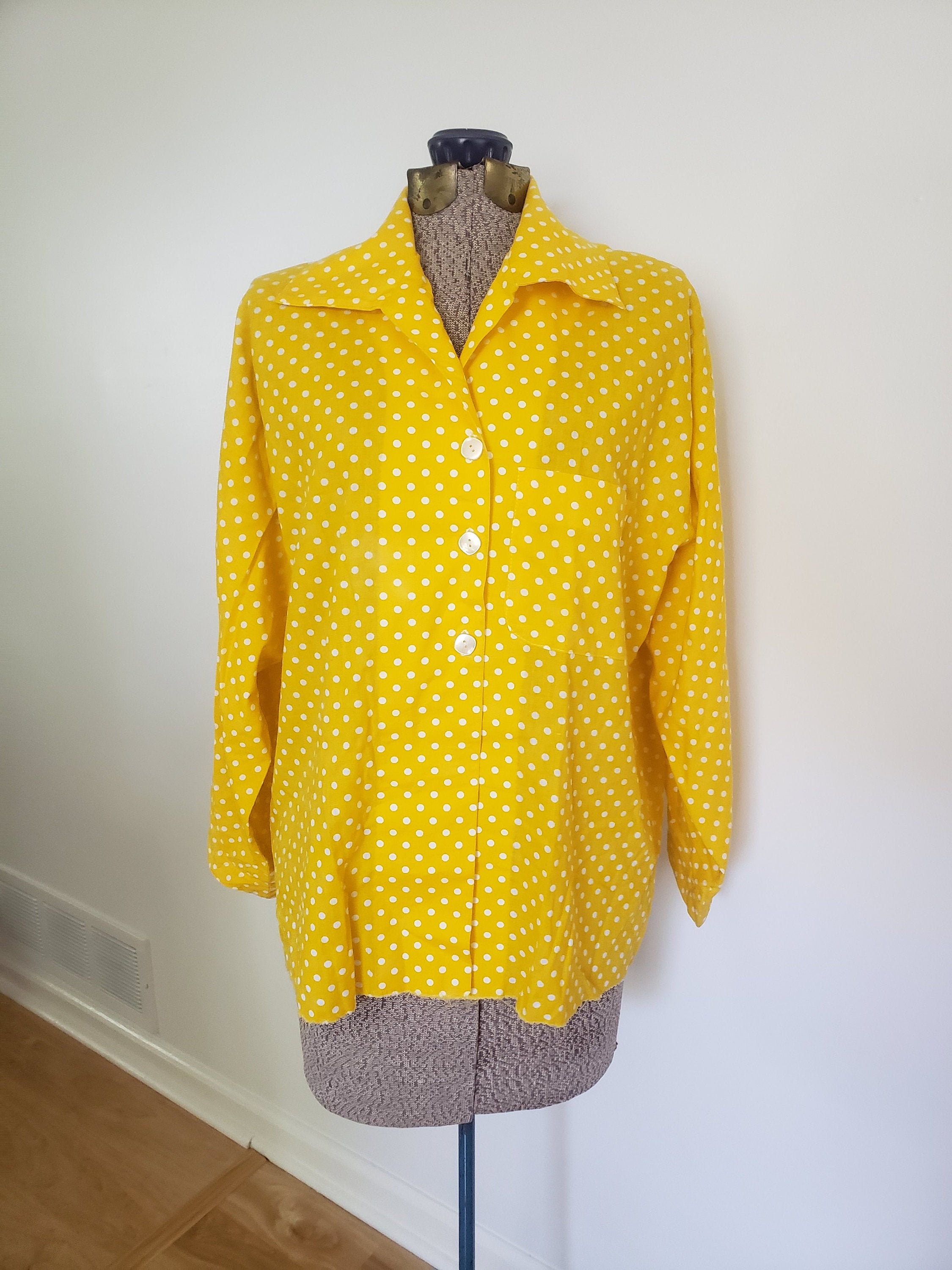 Vintage Yellow & White Polka Dot Shirt Retro 1950's | Etsy