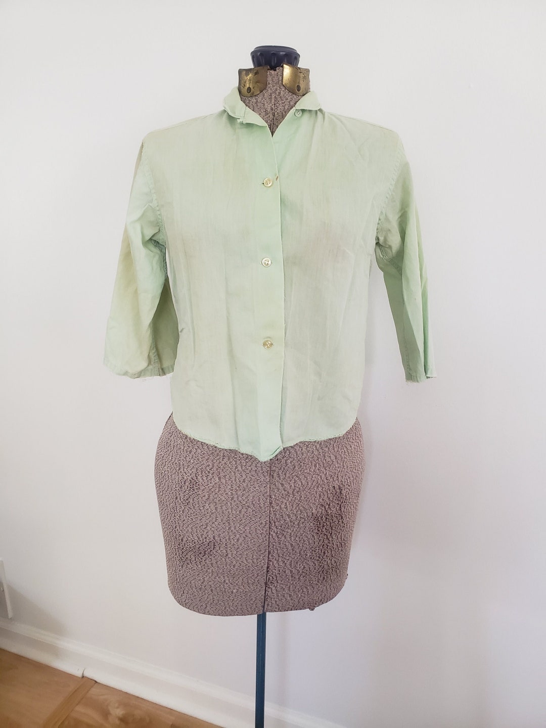 Vintage Pastel Mint Green Button Down Shirt Retro 1950s Etsy