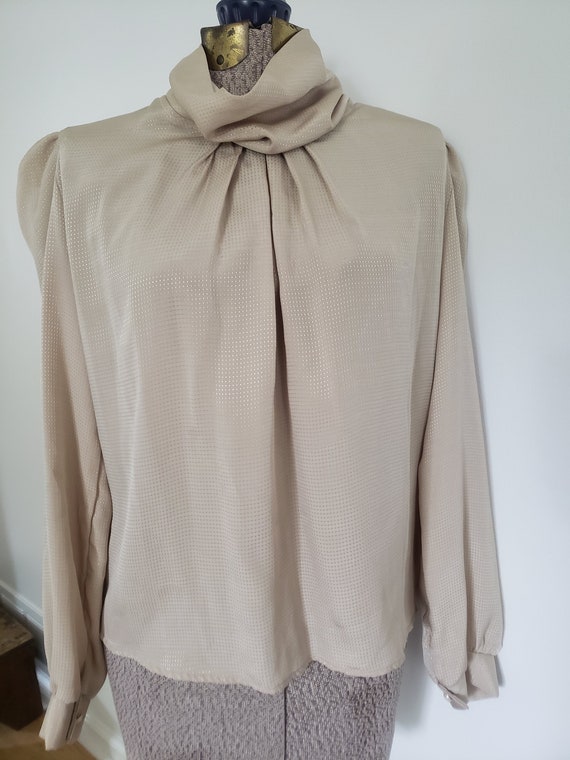 Vintage Hot Stuff High Collar Beige Blouse --- Re… - image 2