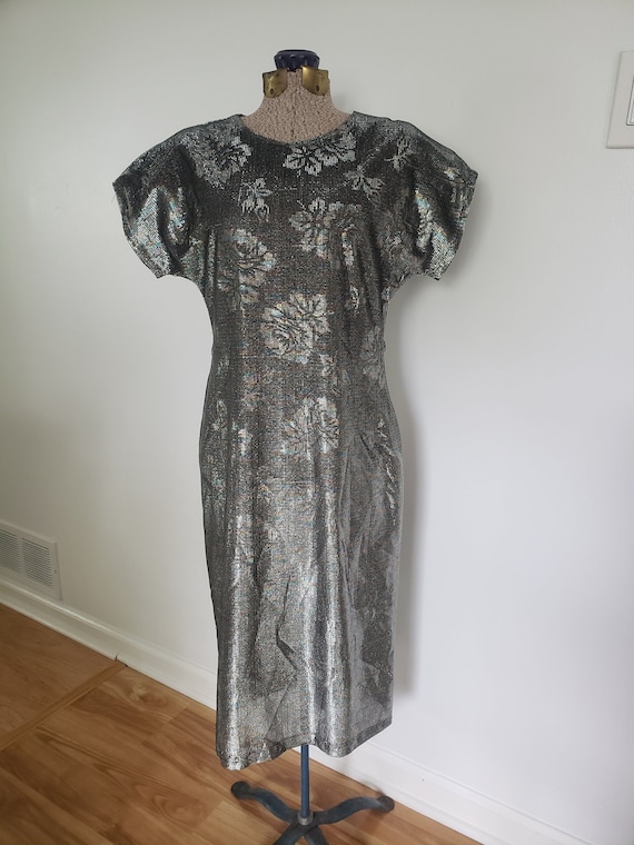 Vintage Rainbow Silver Metallic Floral Disco Nigh… - image 1