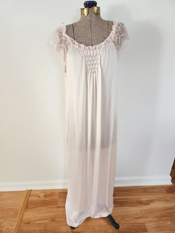 Vintage Light Pink with Lace Pastel Night Dress -… - image 1