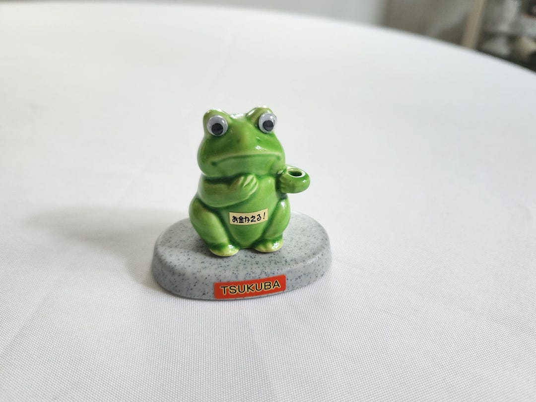 置物 nashu4mama Vintage Tsukuba Green Ceramic Frog With Googly Eyes Figurine
