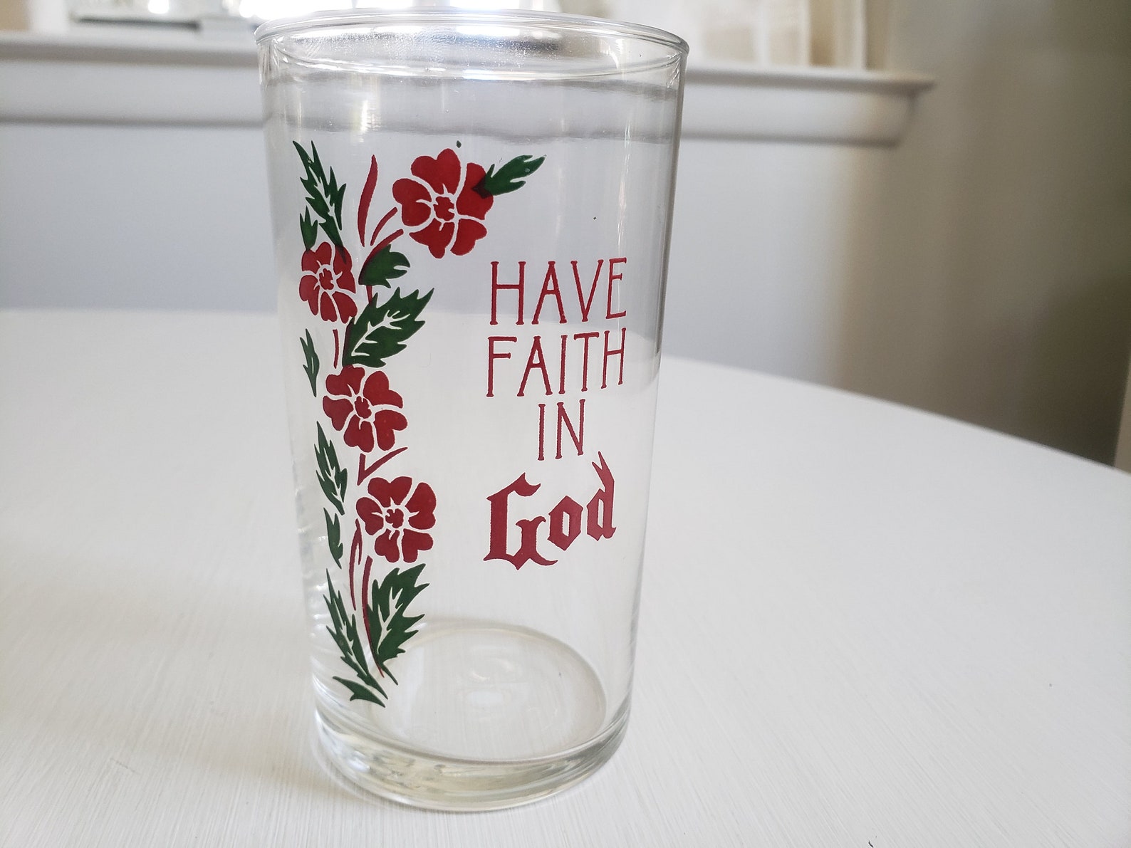 Sentiments Glass Vintage Flowers & Religious Sentiments Libbey Glass Glassware - Set of ...