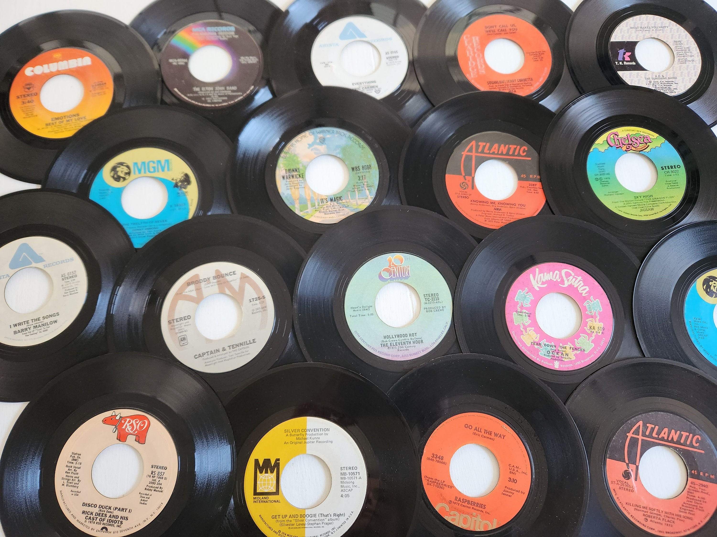 Vintage 1960s 1970s 45 rpm Records - Set of 10 - Retro 45s Single Songs Music Vinyl Instant Collection --- Upcycle Jukebox Filler Home Decor
