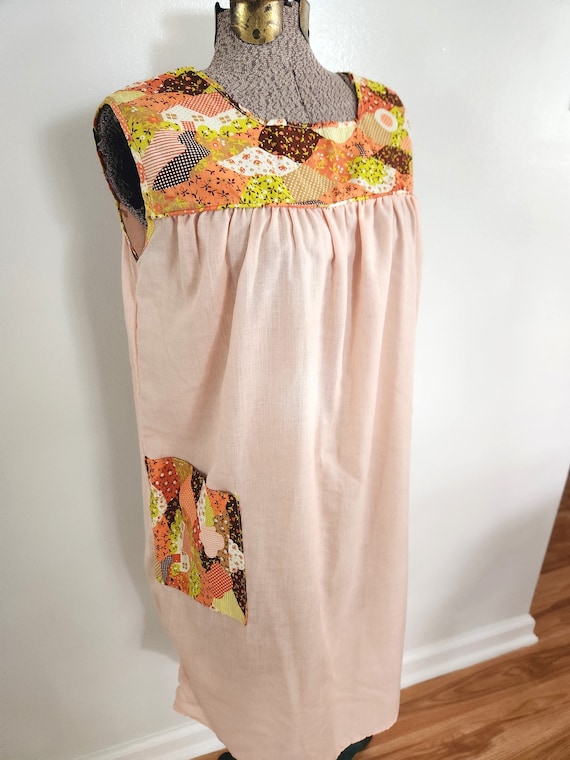 Vintage Peach Pink & Patchwork Pattern Nightie Dr… - image 8