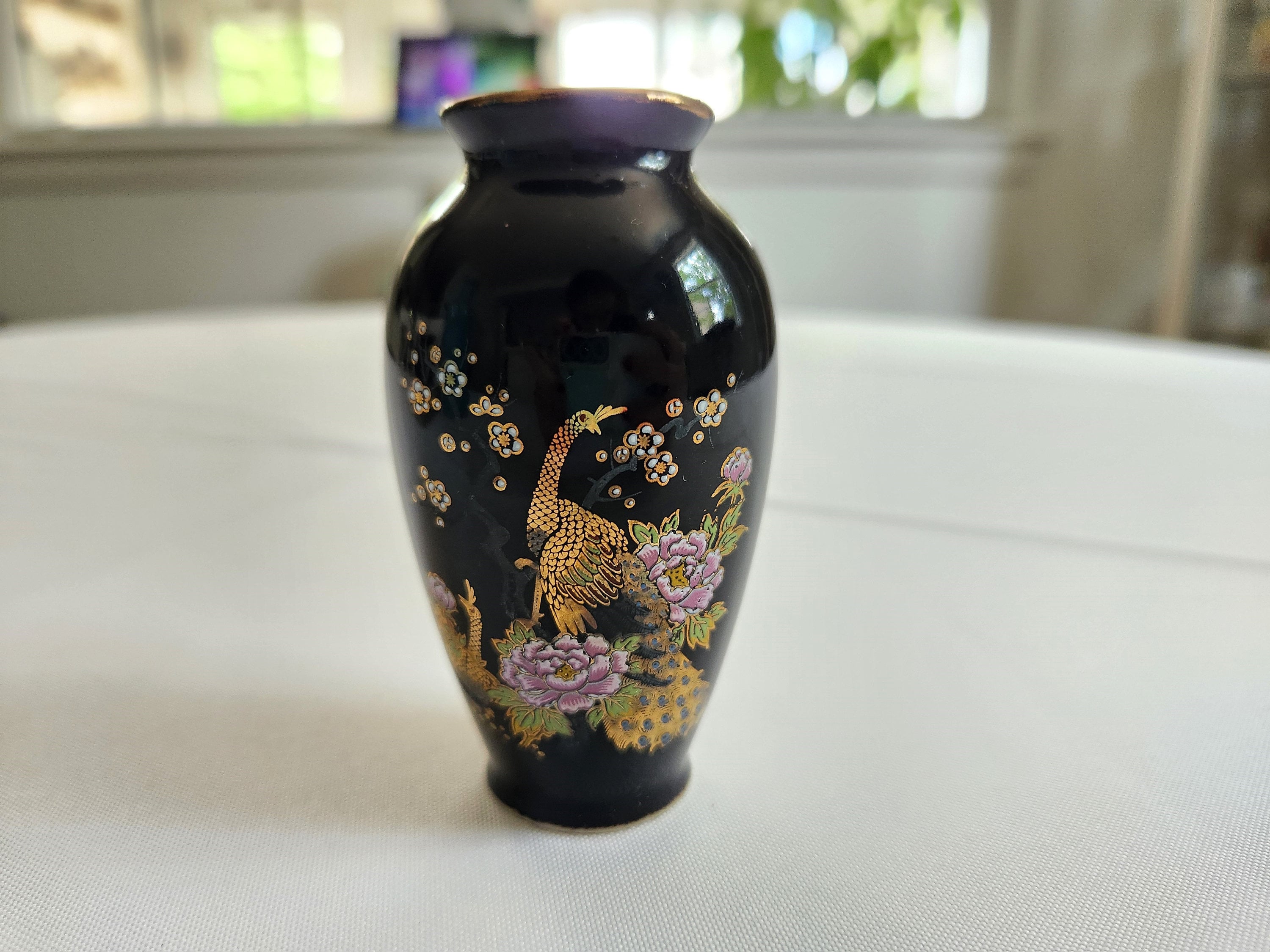 Vintage Golden Peacock Mini Japanese Urn Shaped Flower Vase