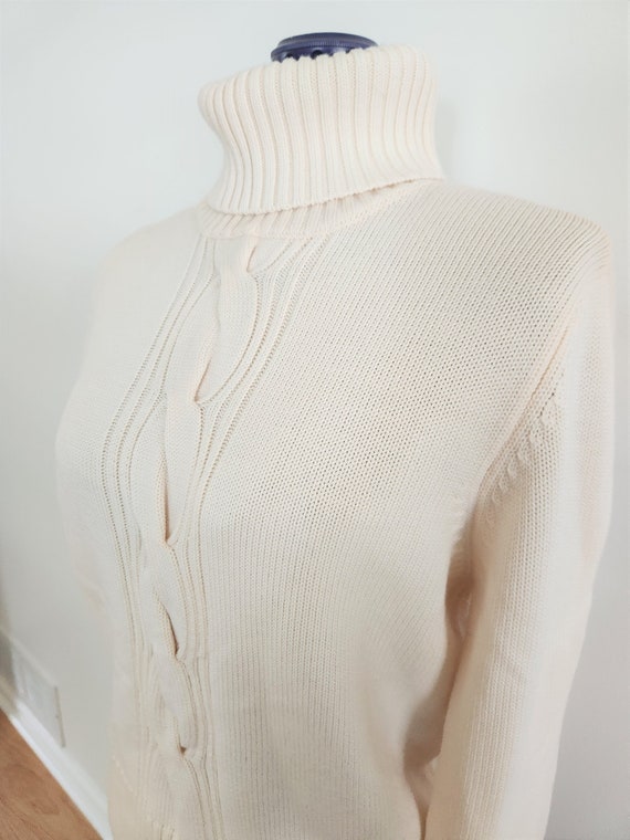 Vintage Carlisle Cream White Single Cable Knit Tu… - image 4