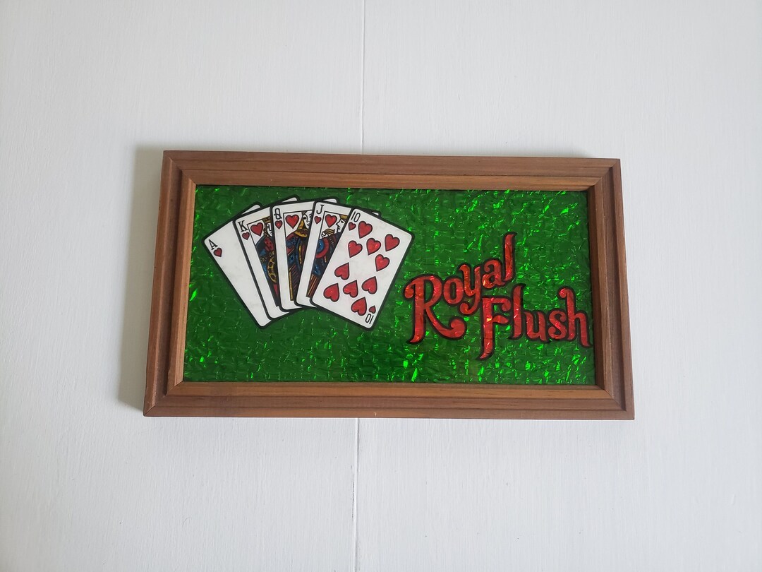 Vintage Royal Flush Glass & Foil Art Sign Retro Las Vegas Game Night
