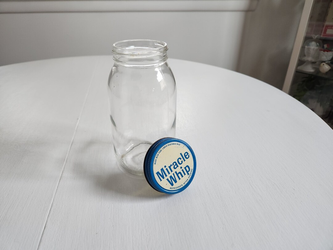 Vintage Miracle Whip Clear Glass Jar With Metal Lid Retro American