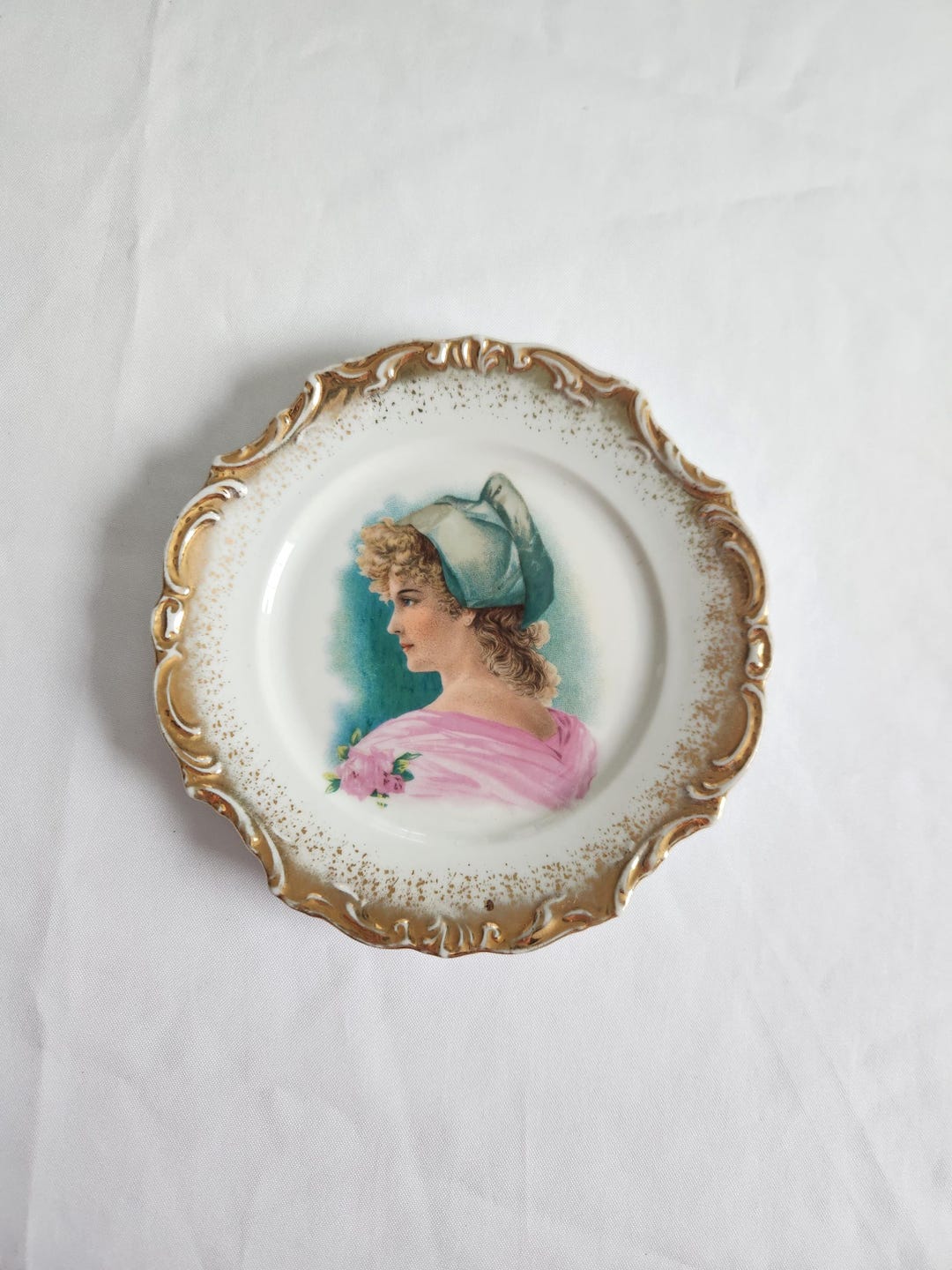 Antique Blonde Hair Blue Eyes Woman Profile Portrait Decorative Plate ...
