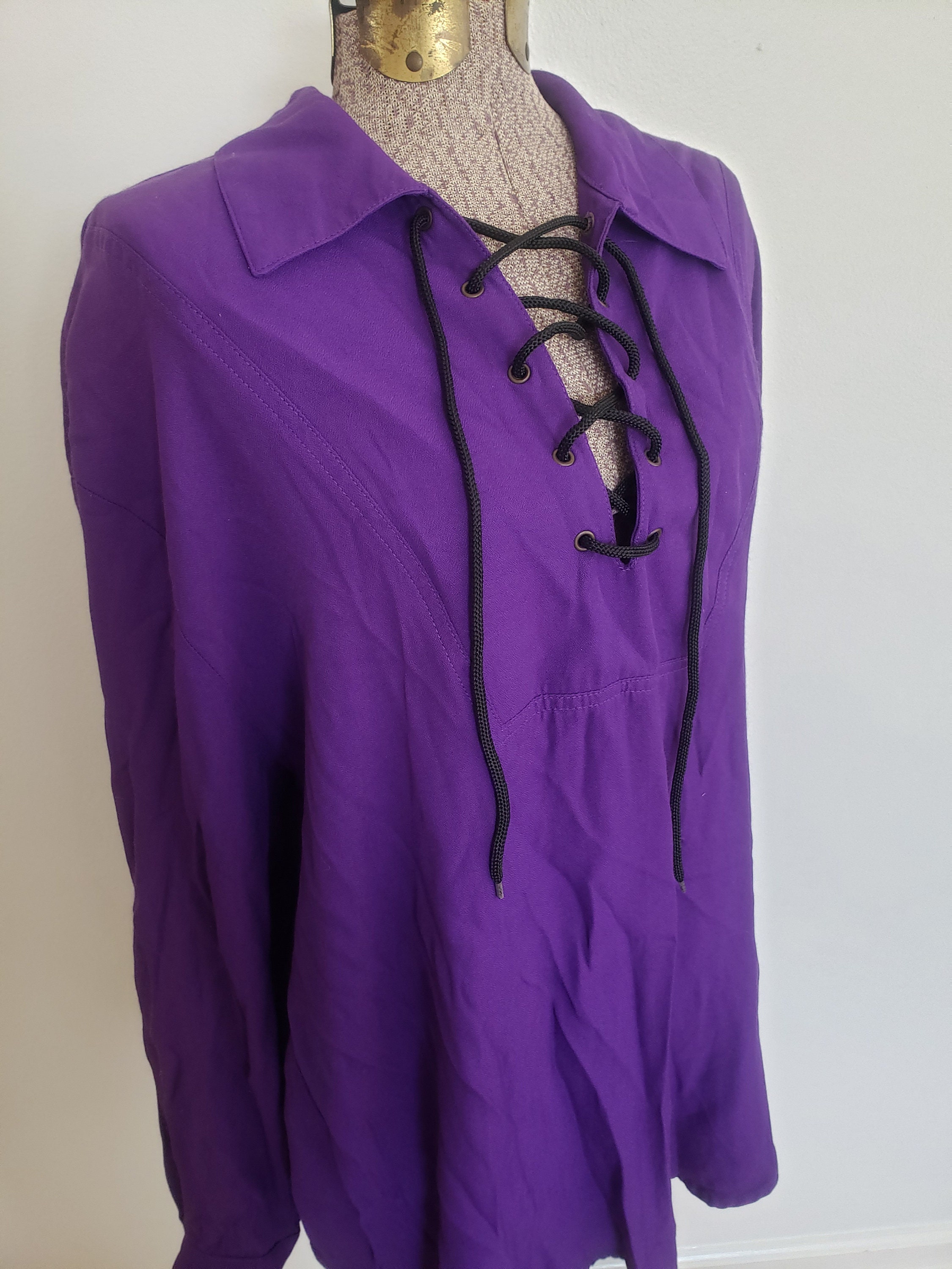 トップス 80s 90s EURO unknown linen lace up shirt Lace-up Linen Shirt, Vintage Shirt, Victorian Shirt