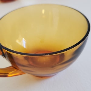 Vintage Amber Brown Glass Snack & Drink Serving Set - Set of Six Pieces - Retro Colored Glassware Groovy Servingware Plates and Tea Cups image 5