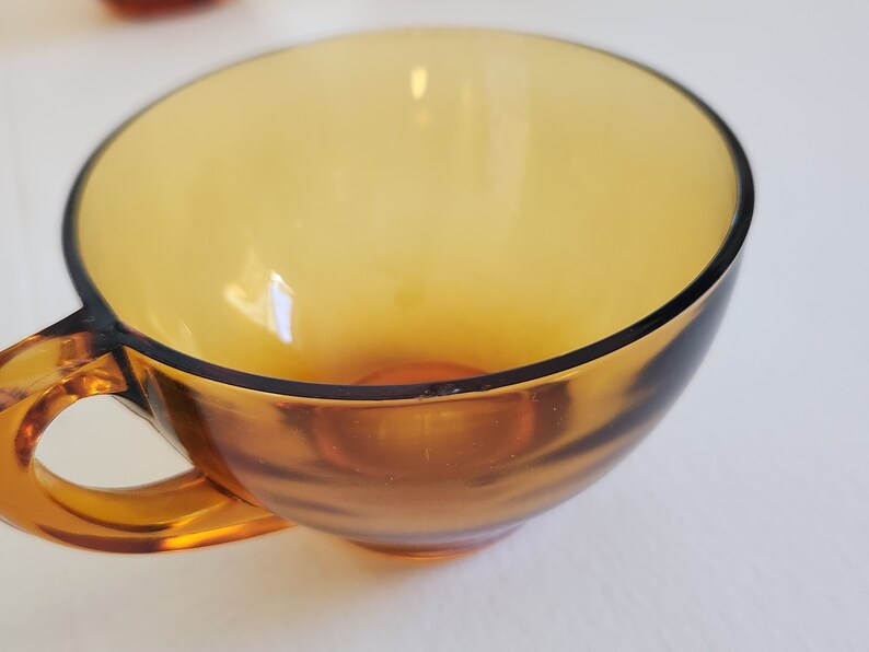 Vintage Amber Brown Glass Snack & Drink Serving Set - Set of Six Pieces - Retro Colored Glassware Groovy Servingware Plates and Tea Cups image 5